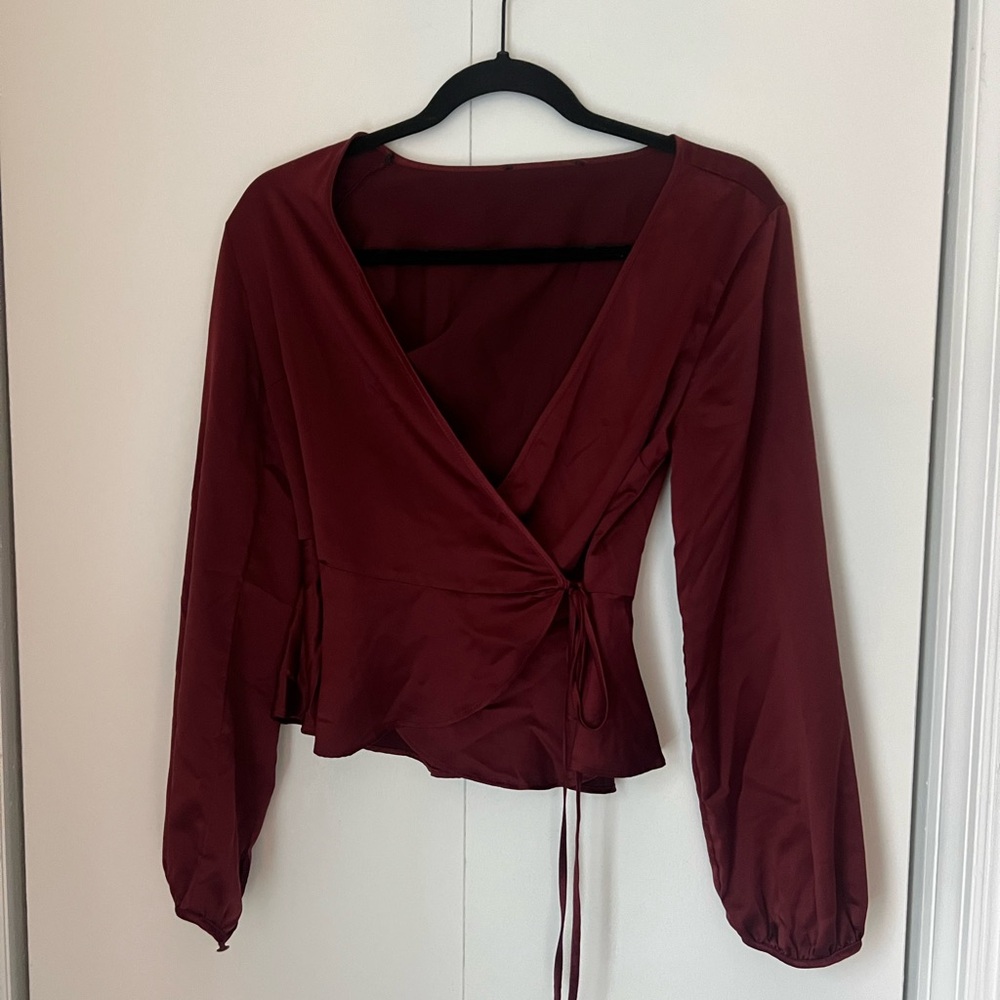 Satin Burgundy Wrap Top